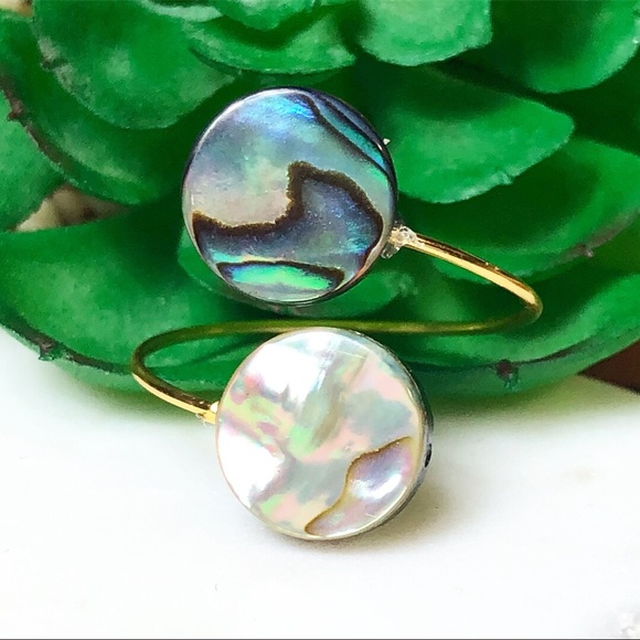 Blossom and Grow Jewelry Jewelry - Double abalone coin 14k gold ring with thin band